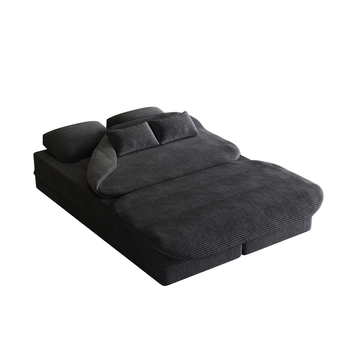 CloudRest Folding Sleeper Sofa – 2-in-1 Corduroy Floor Sofa Bed, 75" Convertible Lounger with Blanket, No Assembly – Beige, Grey Black & Olive Green
