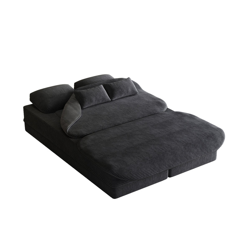 CloudRest Folding Sleeper Sofa – 2-in-1 Corduroy Floor Sofa Bed, 75" Convertible Lounger with Blanket, No Assembly – Beige, Grey Black & Olive Green