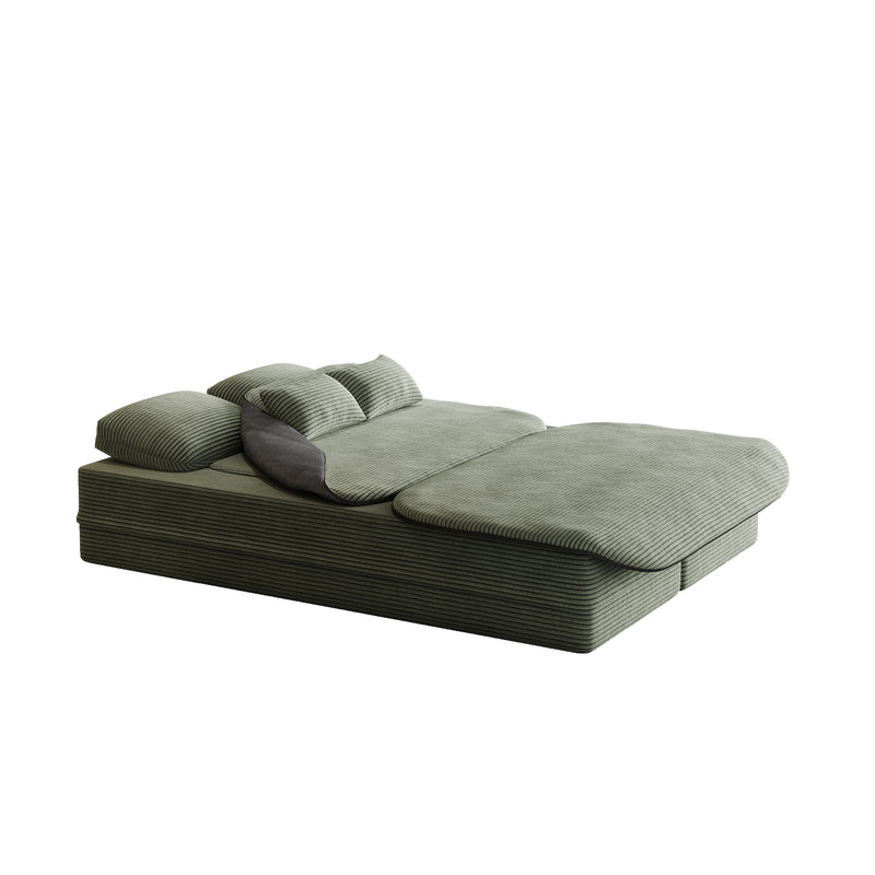 CloudRest Folding Sleeper Sofa – 2-in-1 Corduroy Floor Sofa Bed, 75" Convertible Lounger with Blanket, No Assembly – Beige, Grey Black & Olive Green