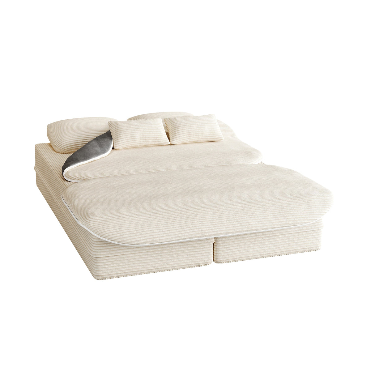 CloudRest Folding Sleeper Sofa – 2-in-1 Corduroy Floor Sofa Bed, 75" Convertible Lounger with Blanket, No Assembly – Beige, Grey Black & Olive Green