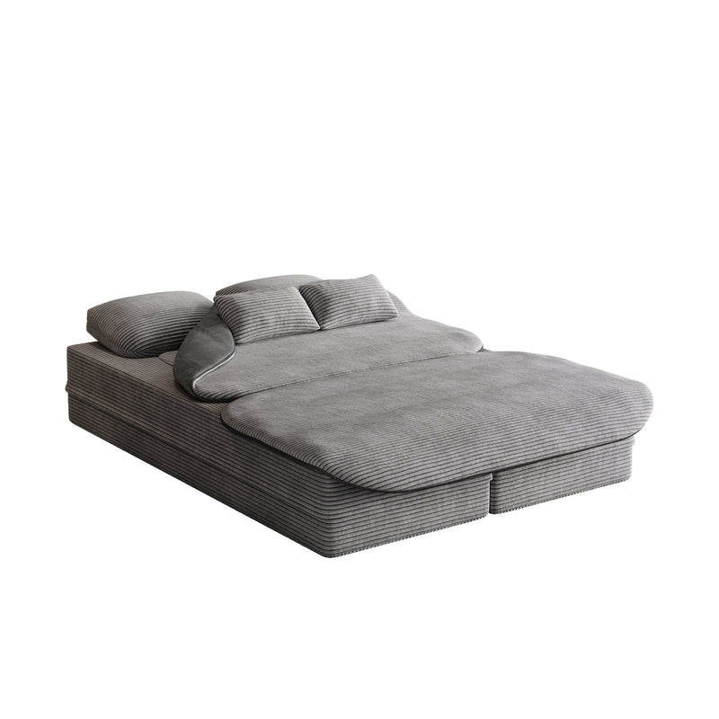 CloudRest Folding Sleeper Sofa – 2-in-1 Corduroy Floor Sofa Bed, 75" Convertible Lounger with Blanket, No Assembly – Beige, Grey Black & Olive Green