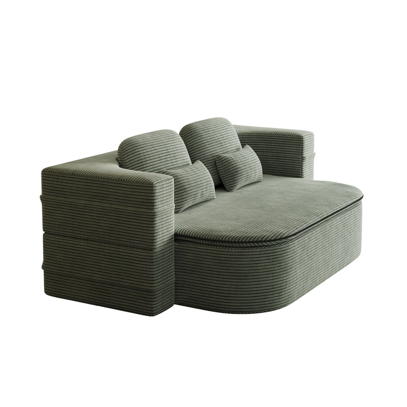 CloudRest Folding Sleeper Sofa – 2-in-1 Corduroy Floor Sofa Bed, 75" Convertible Lounger with Blanket, No Assembly – Beige, Grey Black & Olive Green