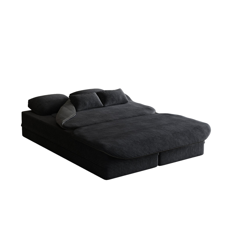 CloudRest Folding Sleeper Sofa – 2-in-1 Corduroy Floor Sofa Bed, 75" Convertible Lounger with Blanket, No Assembly – Beige, Grey Black & Olive Green