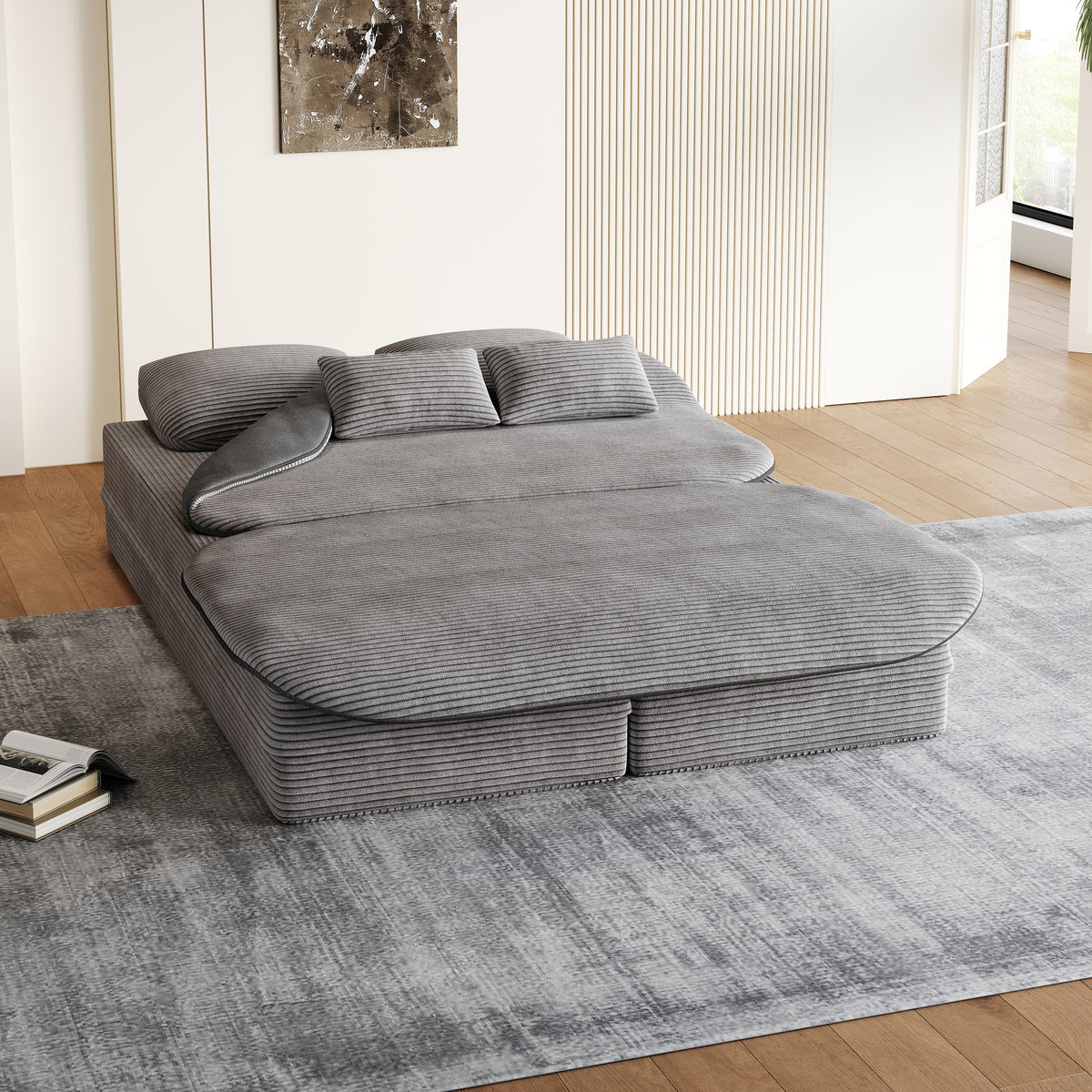 CloudRest Folding Sleeper Sofa – 2-in-1 Corduroy Floor Sofa Bed, 75" Convertible Lounger with Blanket, No Assembly – Beige, Grey Black & Olive Green
