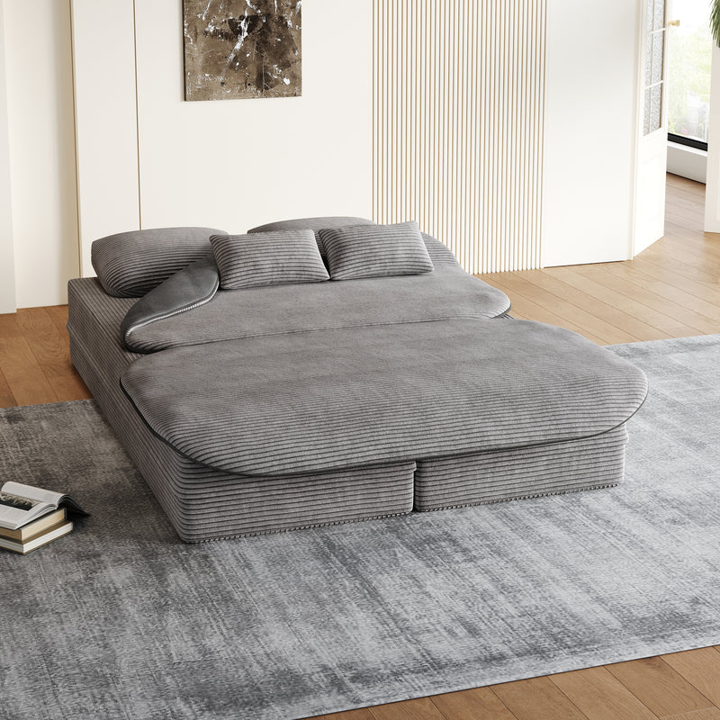 CloudRest Folding Sleeper Sofa – 2-in-1 Corduroy Floor Sofa Bed, 75" Convertible Lounger with Blanket, No Assembly – Beige, Grey Black & Olive Green