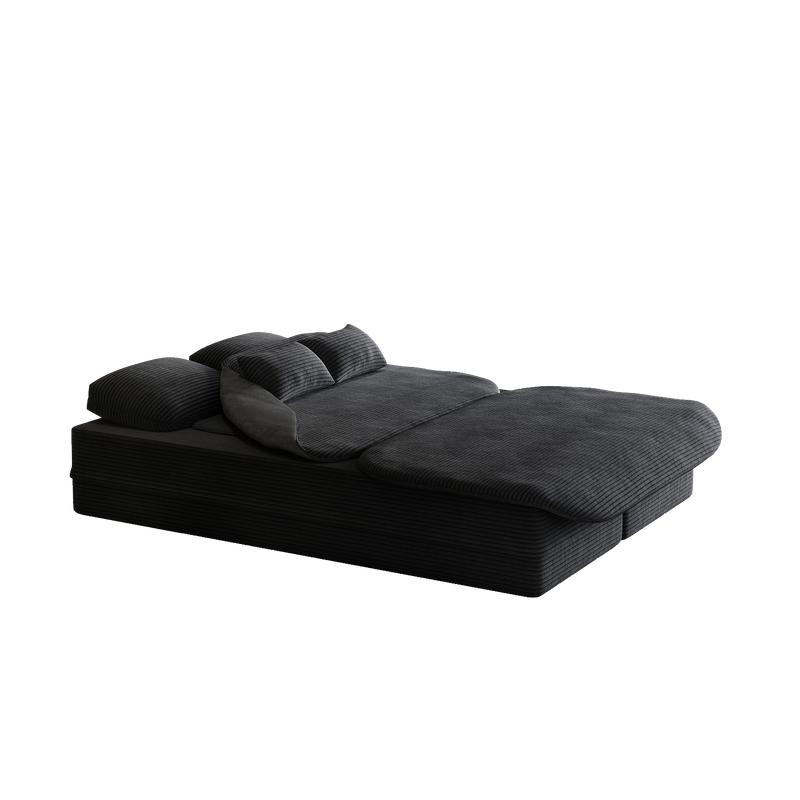 CloudRest Folding Sleeper Sofa – 2-in-1 Corduroy Floor Sofa Bed, 75" Convertible Lounger with Blanket, No Assembly – Beige, Grey Black & Olive Green