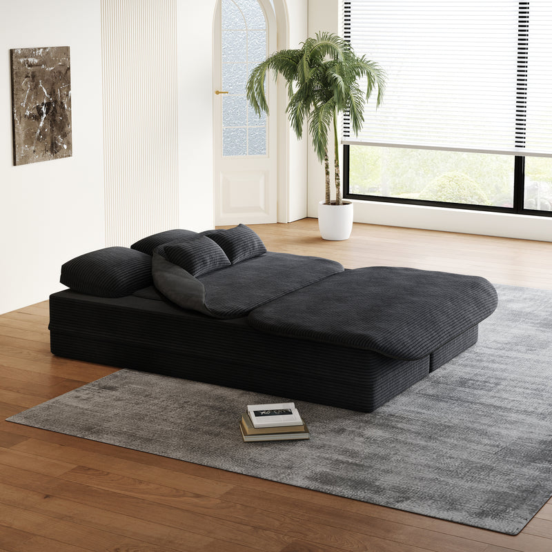 CloudRest Folding Sleeper Sofa – 2-in-1 Corduroy Floor Sofa Bed, 75" Convertible Lounger with Blanket, No Assembly – Beige, Grey Black & Olive Green