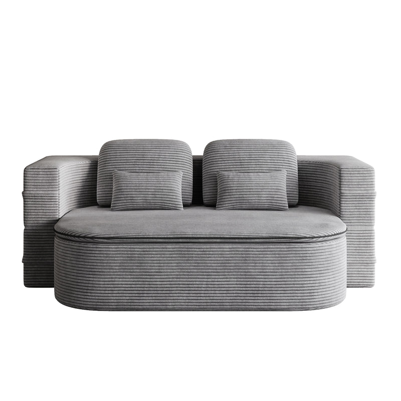 CloudRest Folding Sleeper Sofa – 2-in-1 Corduroy Floor Sofa Bed, 75" Convertible Lounger with Blanket, No Assembly – Beige, Grey Black & Olive Green