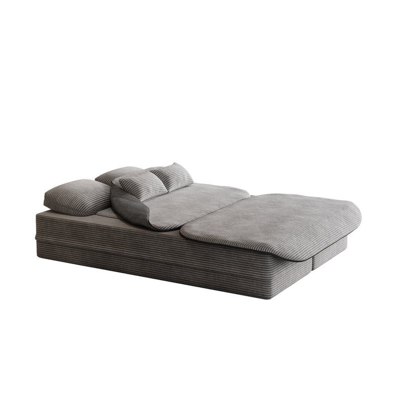 CloudRest Folding Sleeper Sofa – 2-in-1 Corduroy Floor Sofa Bed, 75" Convertible Lounger with Blanket, No Assembly – Beige, Grey Black & Olive Green