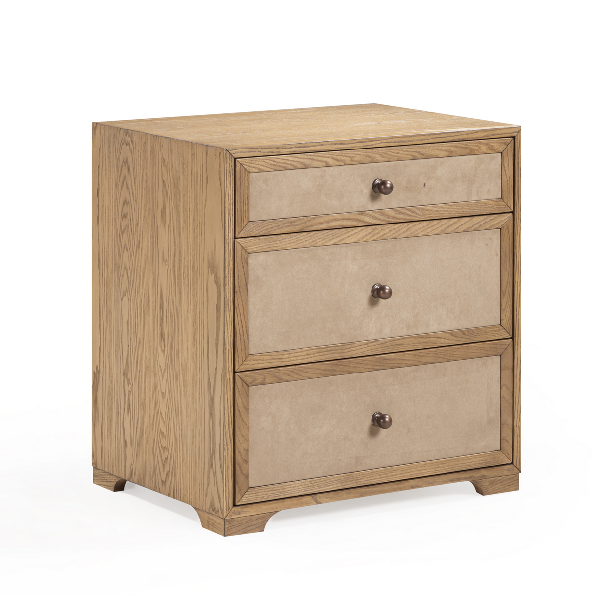 Laurentis 23.5" Light Taupe Suede and Wood 3 Drawer Nightstand - Image 4