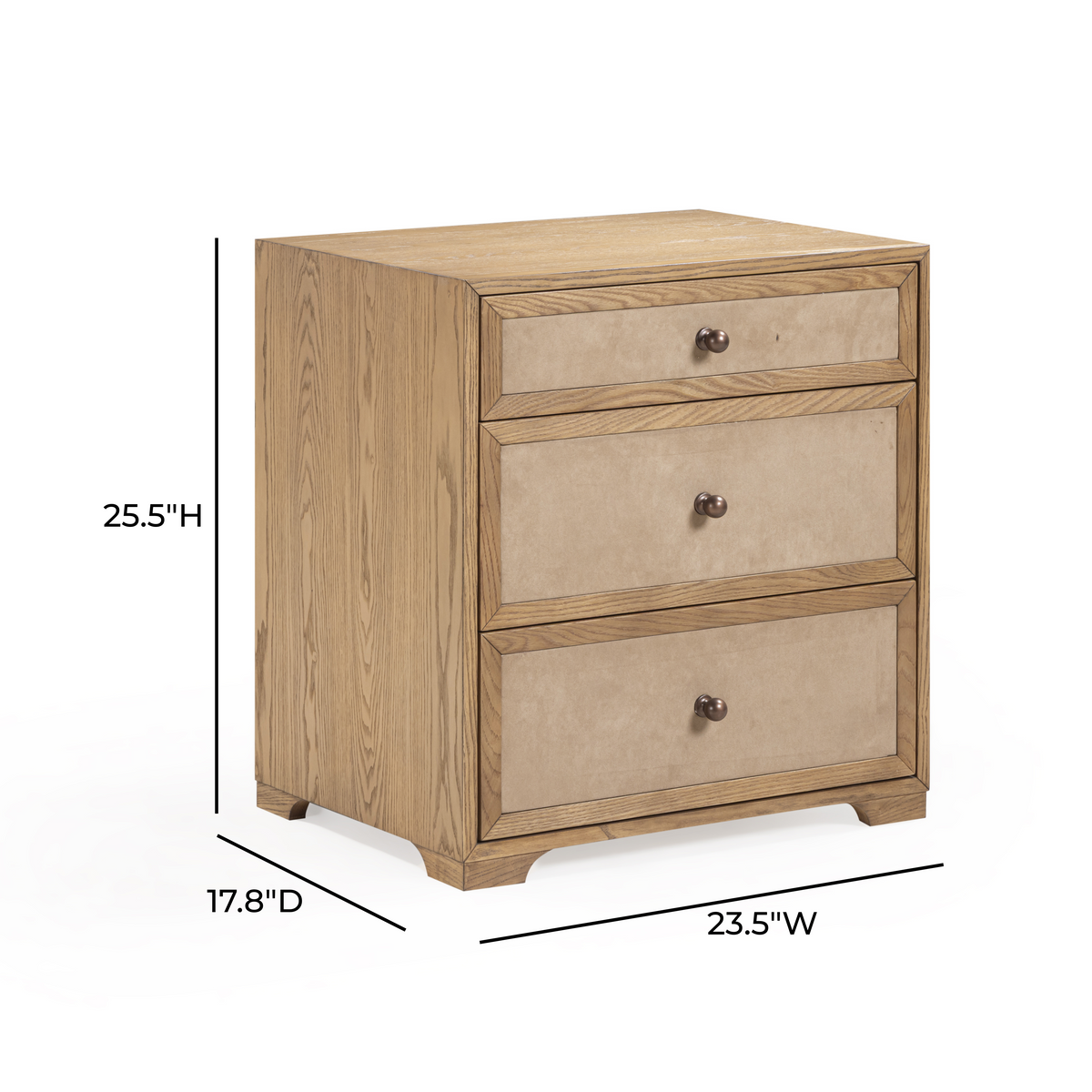 Laurentis 23.5" Light Taupe Suede and Wood 3 Drawer Nightstand - Image 8