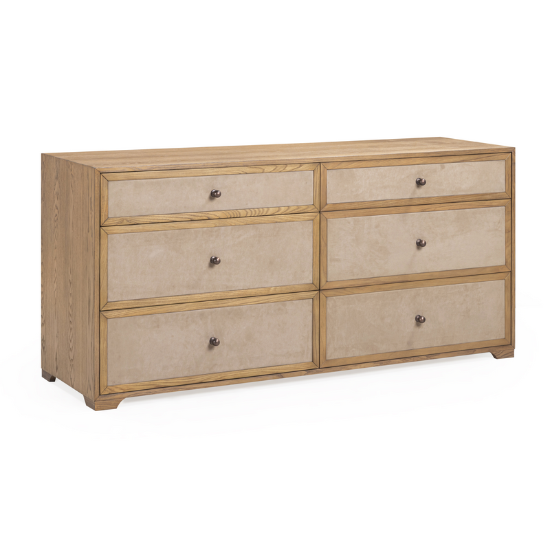 Laurentis 64" Light Taupe Suede and Wood 6 Drawer Dresser - Image 4