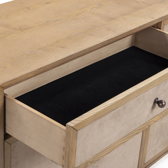 Laurentis 64" Light Taupe Suede and Wood 6 Drawer Dresser - Image 6