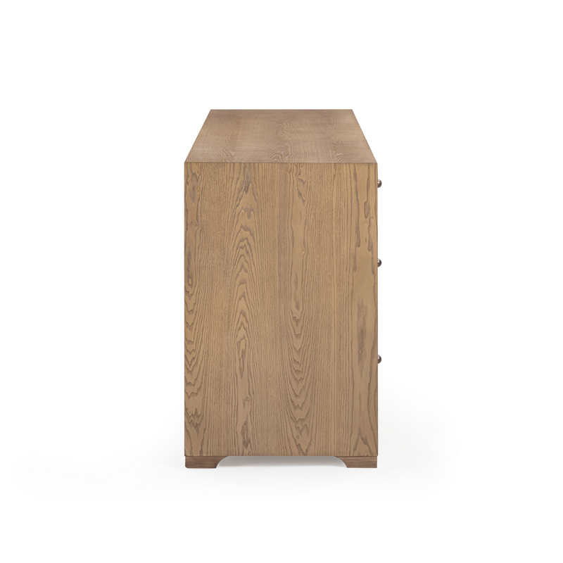 Laurentis 64" Light Taupe Suede and Wood 6 Drawer Dresser - Image 7