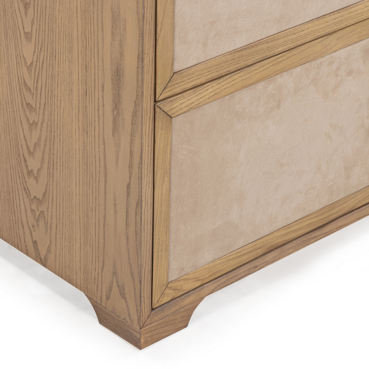 Laurentis 64" Light Taupe Suede and Wood 6 Drawer Dresser - Image 8