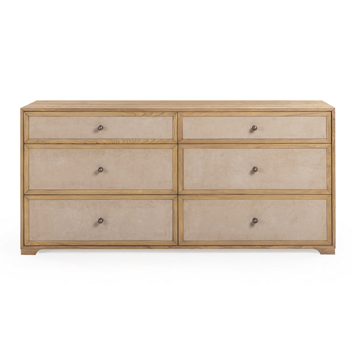 Laurentis 64" Light Taupe Suede and Wood 6 Drawer Dresser