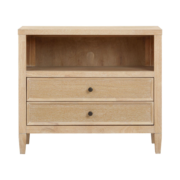 Bristol Park 30" Whitewashed Oak Wood 2 Drawer Nightstand