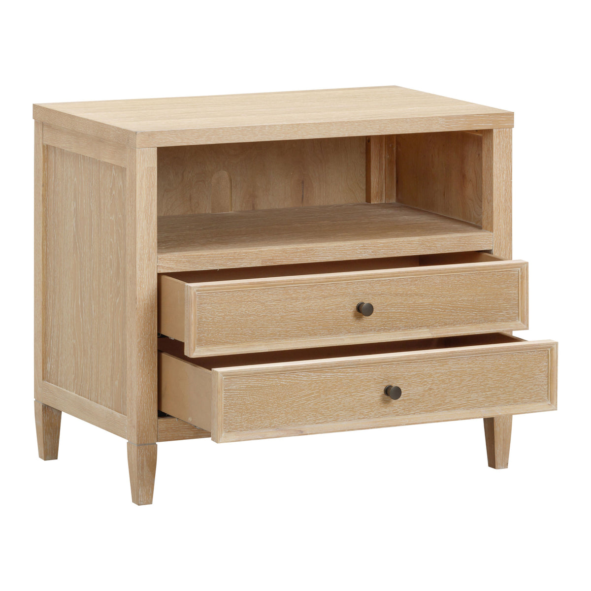 Bristol Park 30" Whitewashed Oak Wood 2 Drawer Nightstand - Image 5