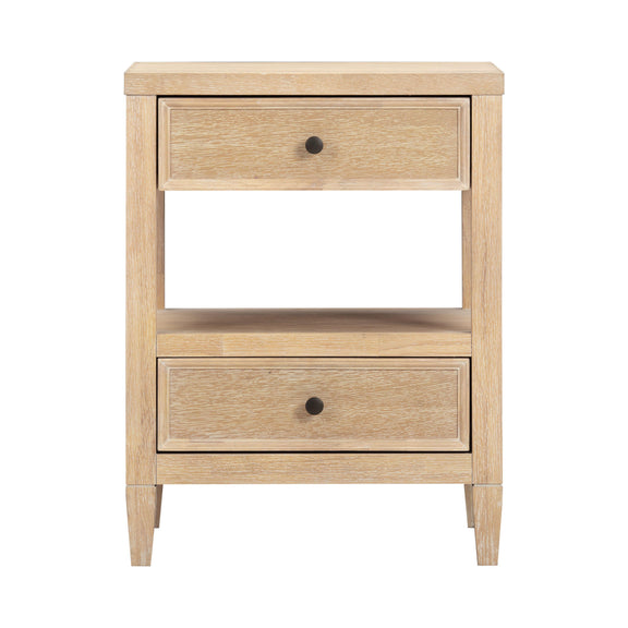 Bristol Park 20" Whitewashed Oak Wood 2 Drawer Nightstand