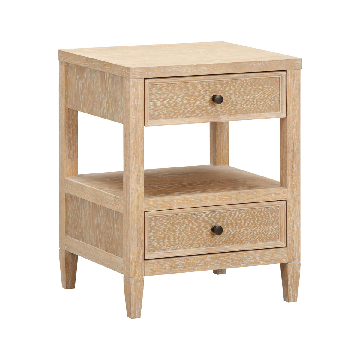 Bristol Park 20" Whitewashed Oak Wood 2 Drawer Nightstand - Image 3