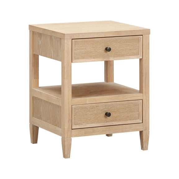 Bristol Park 20" Whitewashed Oak Wood 2 Drawer Nightstand - Image 3