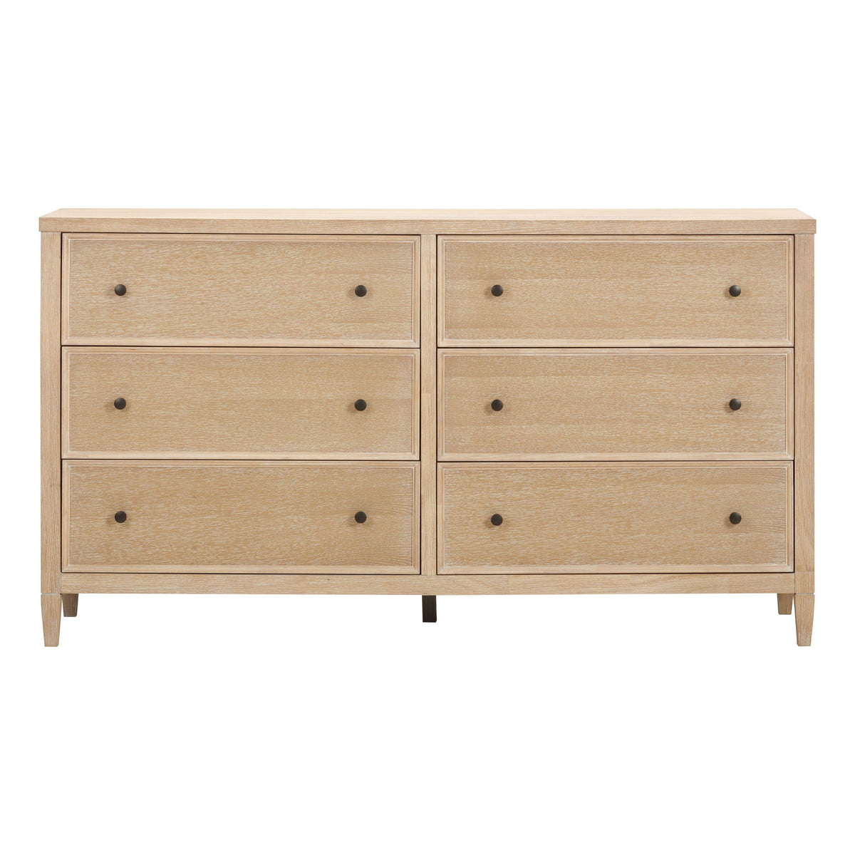 Bristol Park 62" Whitewashed Oak Wood 6 Drawer Dresser