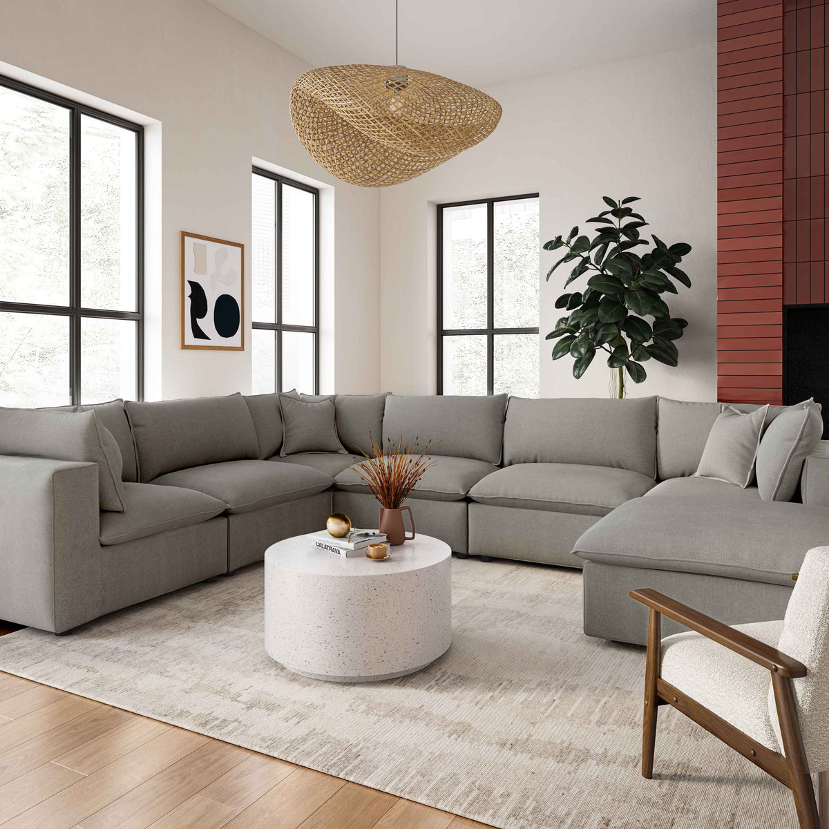 Cali 7 Piece Performance Fabric Modular Large Chaise Sectional - Image 2