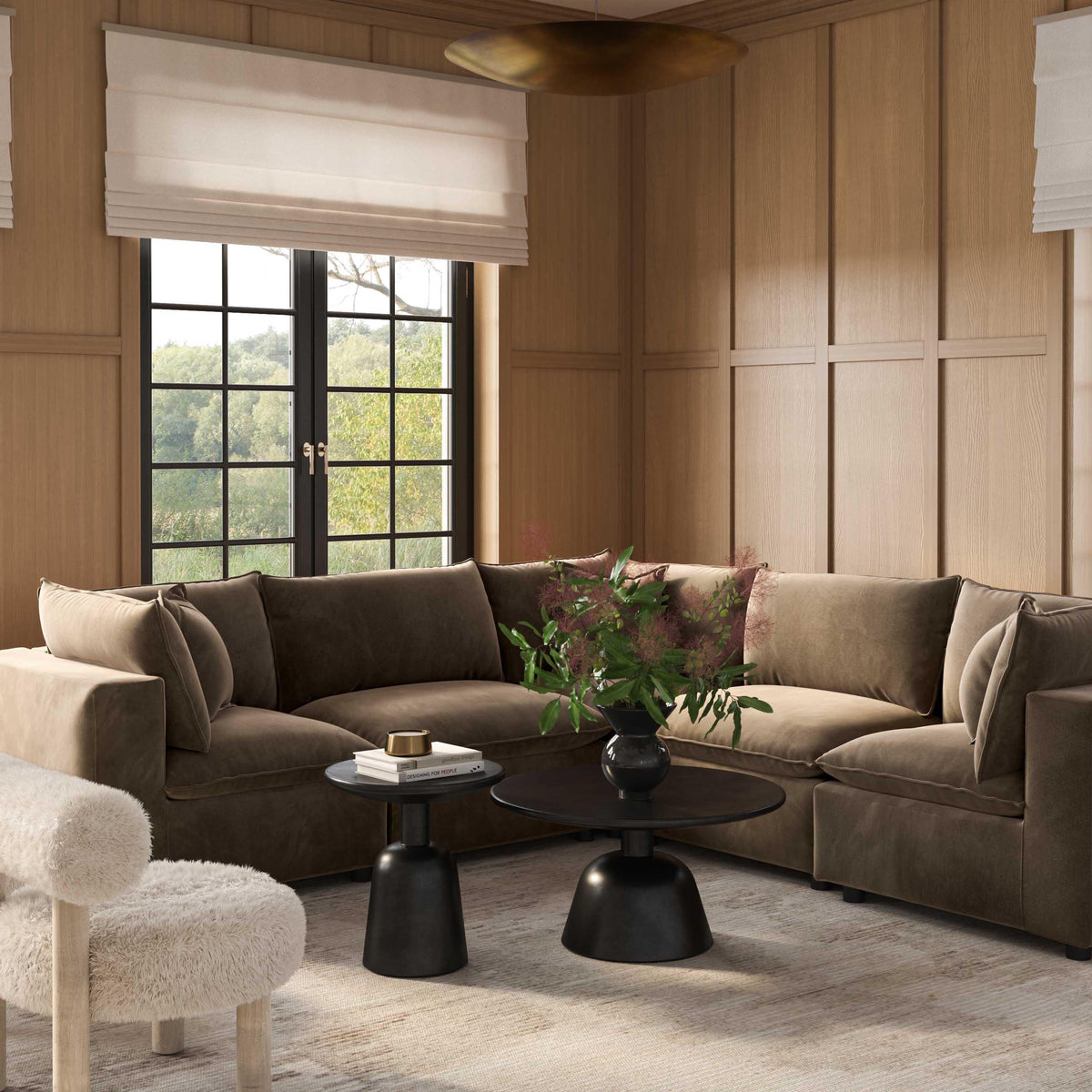 Cali 5 Piece Chocolate Brown Performance Velvet L Sectional - Image 2