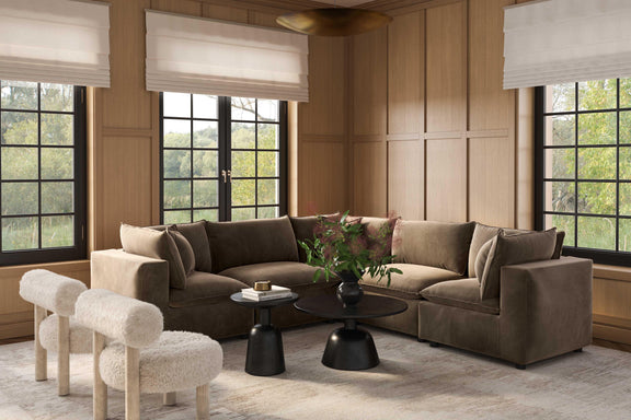 Cali 5 Piece Chocolate Brown Performance Velvet L Sectional - Image 2