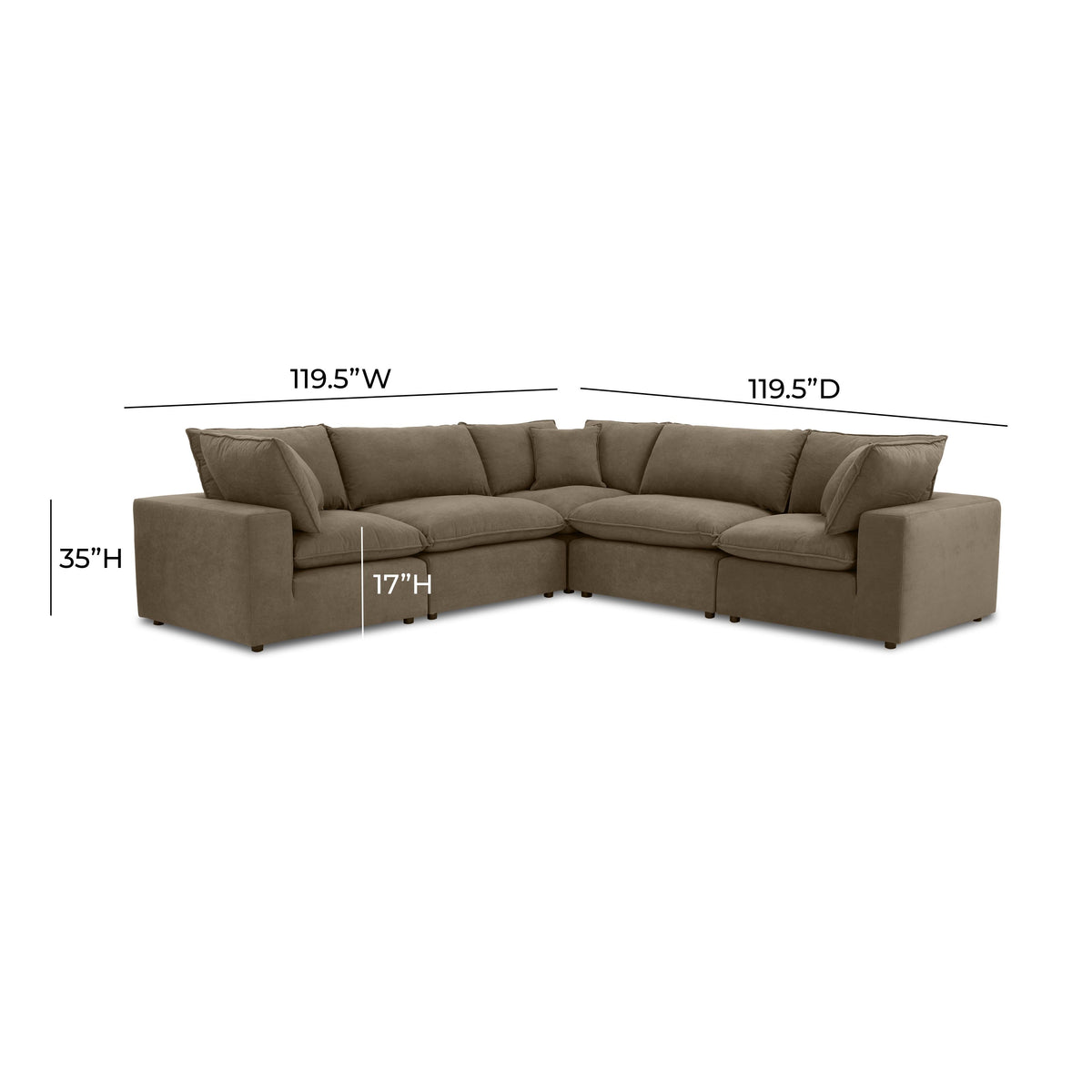 Cali 5 Piece Chocolate Brown Performance Velvet L Sectional - Image 4