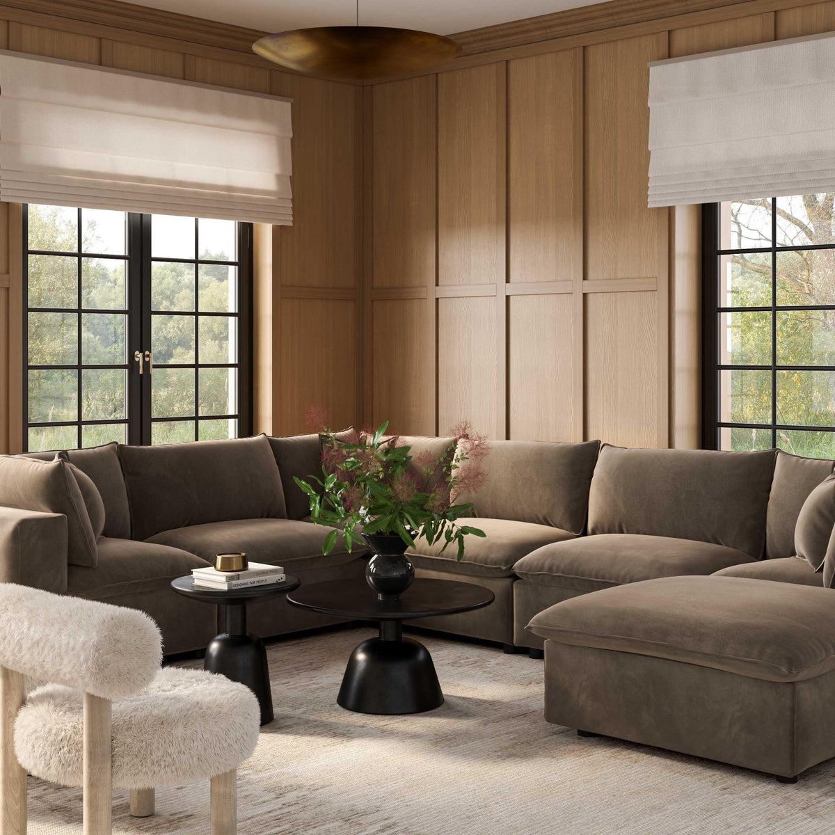 Cali 7 Piece Chocolate Brown Performance Velvet Large Chaise Sectional - Image 2