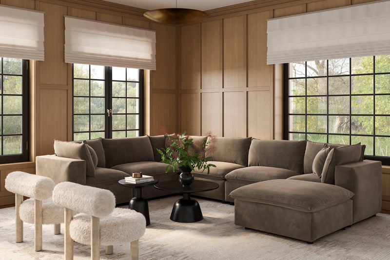 Cali 7 Piece Chocolate Brown Performance Velvet Large Chaise Sectional - Image 2