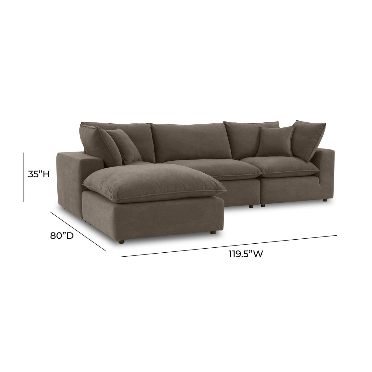 Cali 4 Piece Chocolate Brown Performance Velvet Sectional - Image 5