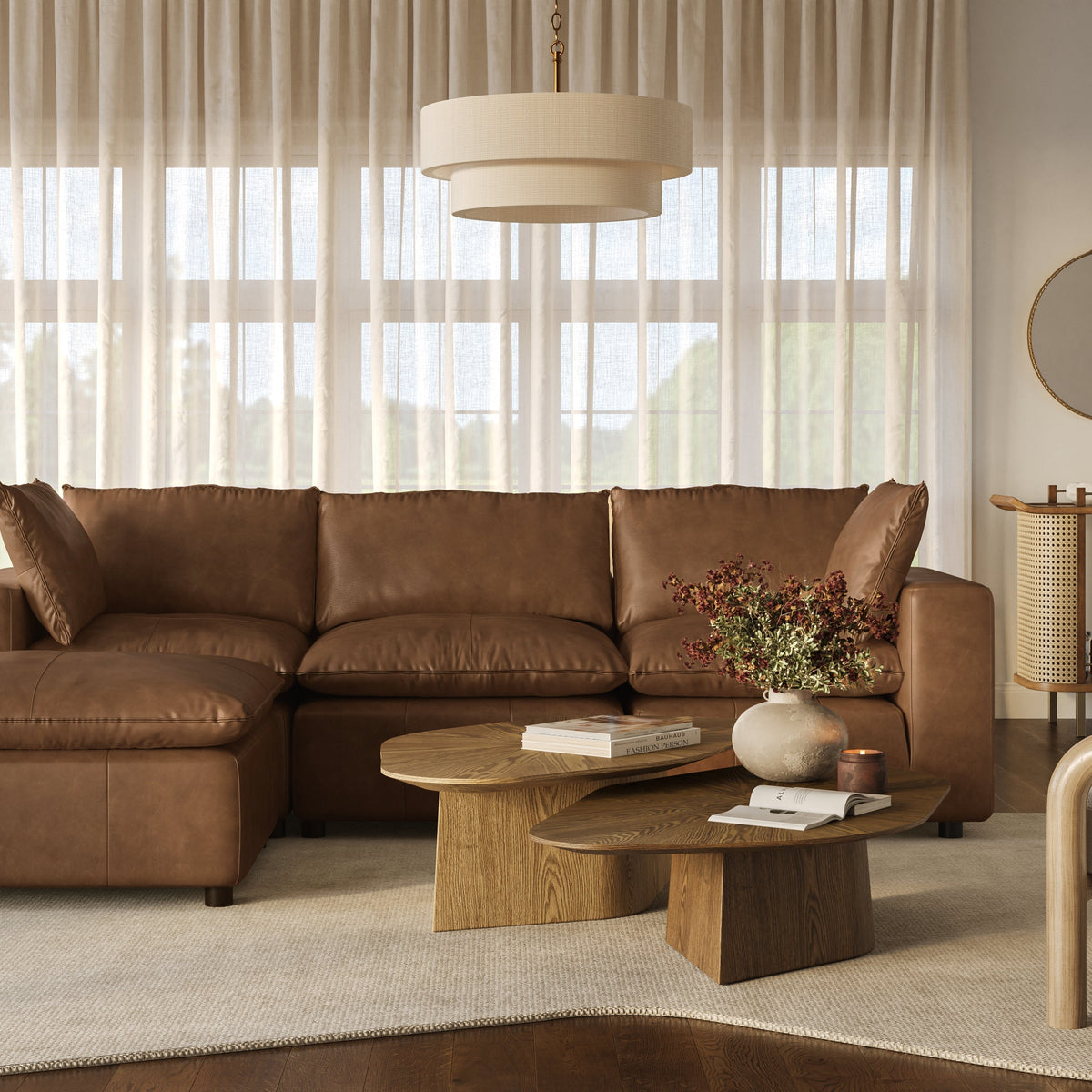 Cali 4 Piece Brown Leather Modular Sectional - Image 2