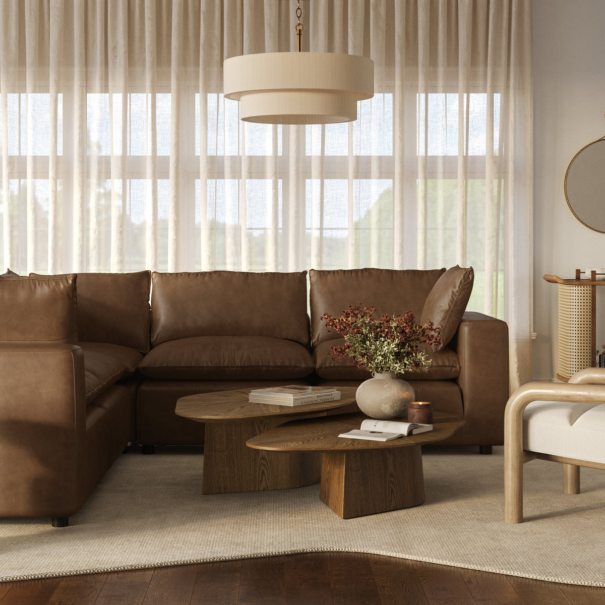 Cali 5 Piece Brown Leather Modular L Sectional - Image 2