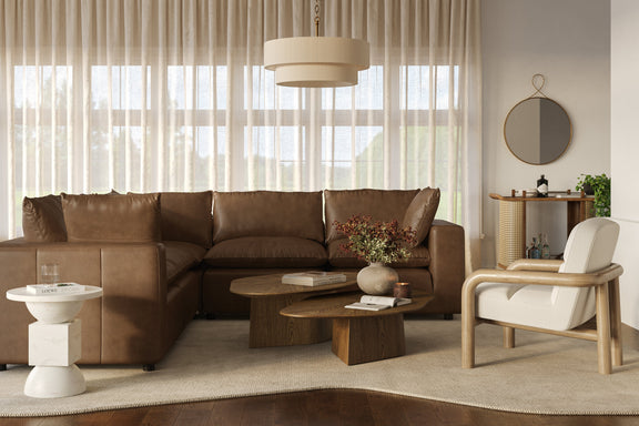 Cali 5 Piece Brown Leather Modular L Sectional - Image 2