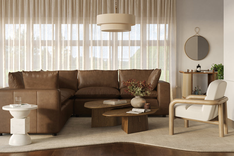 Cali 5 Piece Brown Leather Modular L Sectional - Image 2