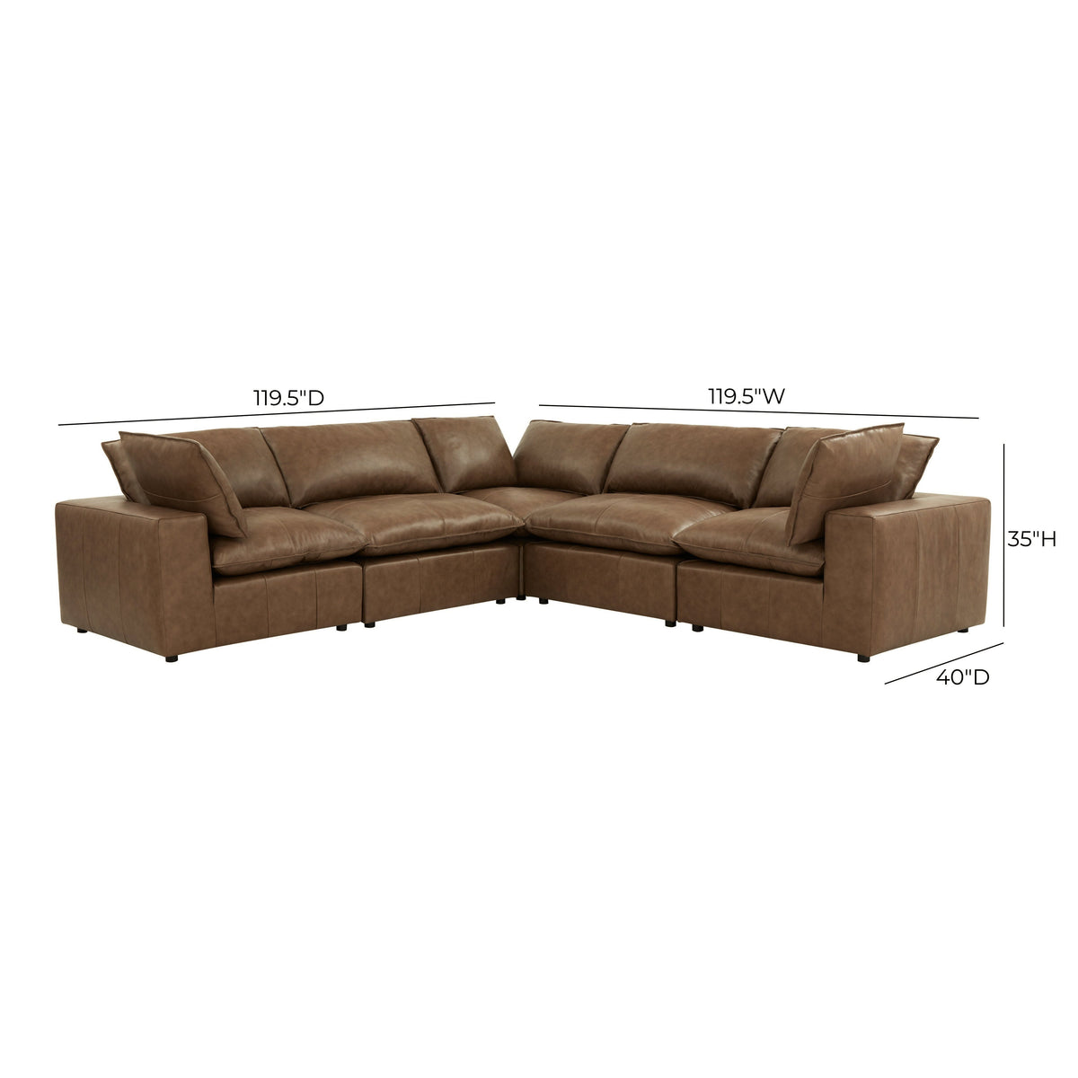 Cali 5 Piece Brown Leather Modular L Sectional - Image 6