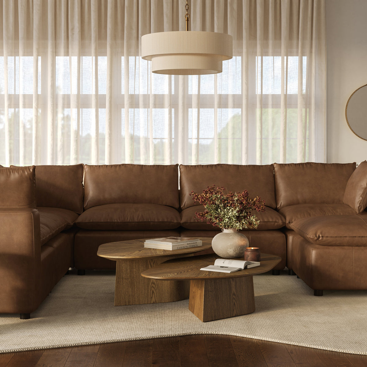 Cali 7 Piece Brown Leather Modular Large Chaise Sectional - Image 2