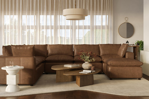 Cali 7 Piece Brown Leather Modular Large Chaise Sectional - Image 2