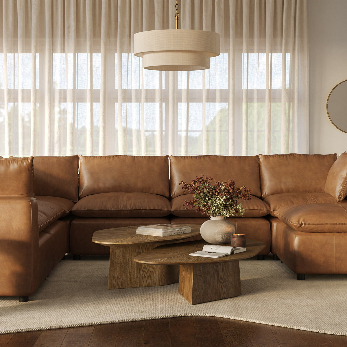 Cali 7 Piece Brown Leather Modular Large Chaise Sectional - Image 9