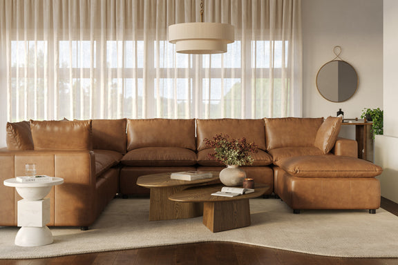 Cali 7 Piece Brown Leather Modular Large Chaise Sectional - Image 9