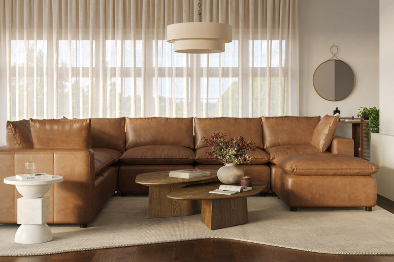 Cali 7 Piece Brown Leather Modular Large Chaise Sectional - Image 9