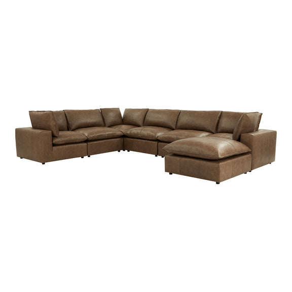 Cali 7 Piece Brown Leather Modular Large Chaise Sectional