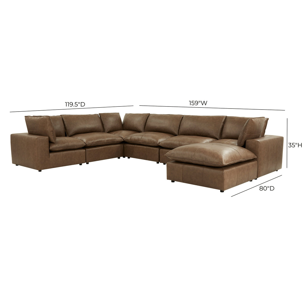 Cali 7 Piece Brown Leather Modular Large Chaise Sectional - Image 6