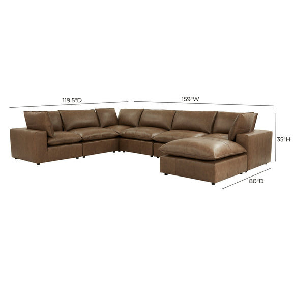 Cali 7 Piece Brown Leather Modular Large Chaise Sectional - Image 6