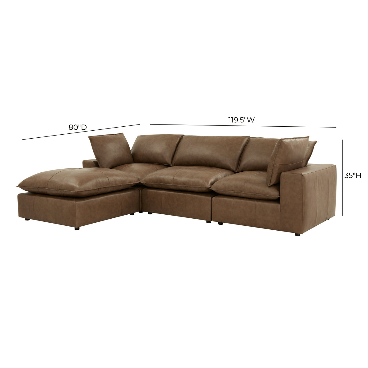 Cali 4 Piece Brown Leather Modular Sectional - Image 6