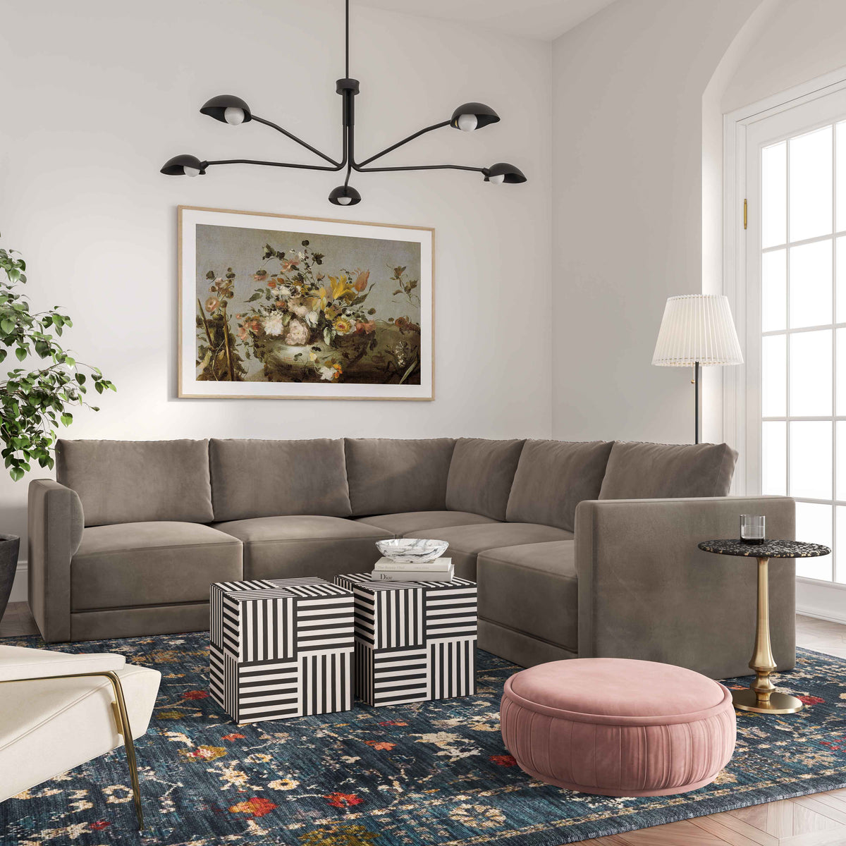 Willow 5 Piece Performance Velvet Modular L Sectional - Image 2