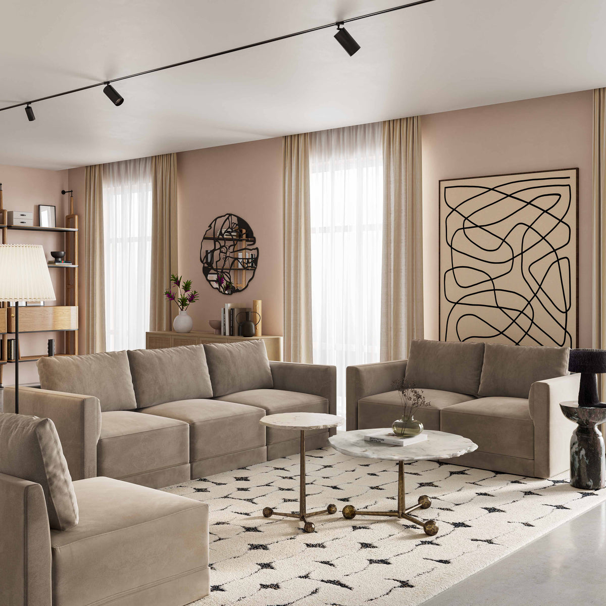 Willow 74" Performance Velvet Modular Loveseat - Image 2