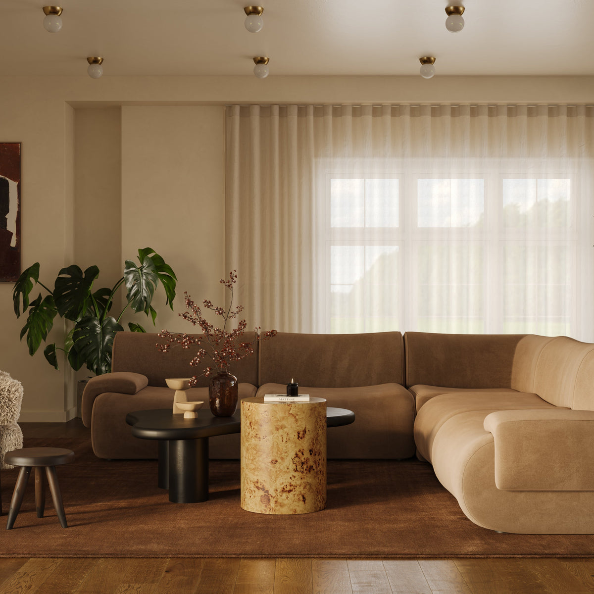 Zenith 5 Piece Latte Brown Performance Velvet Modular L Sectional - Image 2